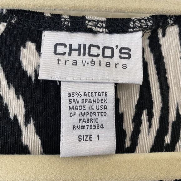 Chico's Dress Womens Size 1 Medium Travelers Faux Wrap Midi Black White - Picture 6 of 7